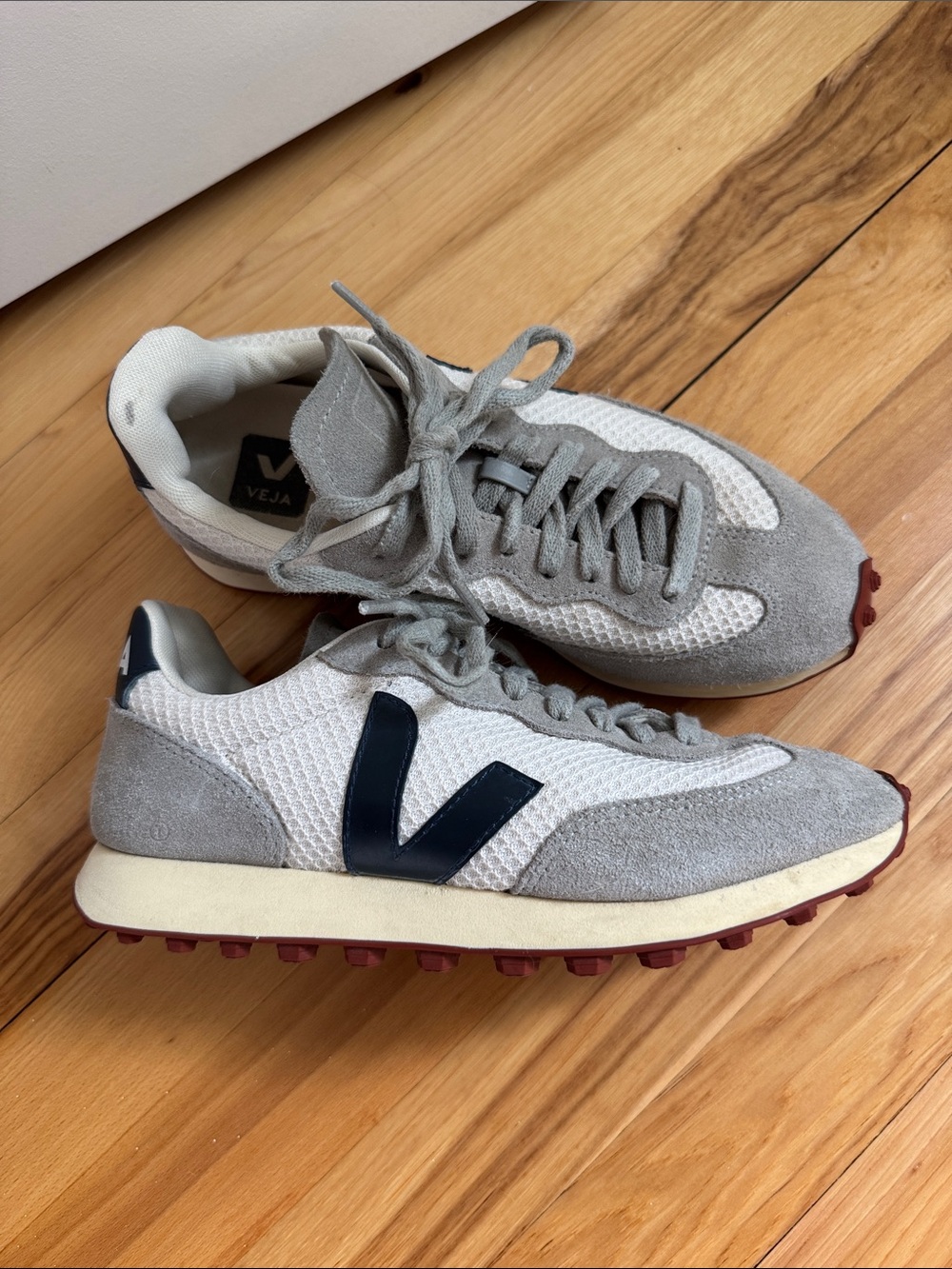 Veja Women's Light Gray and Navy Mesh Suede Sneakers